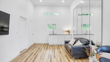 Smart TV, fireplace, video games, stereo