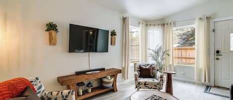 TV, fireplace, table tennis, books