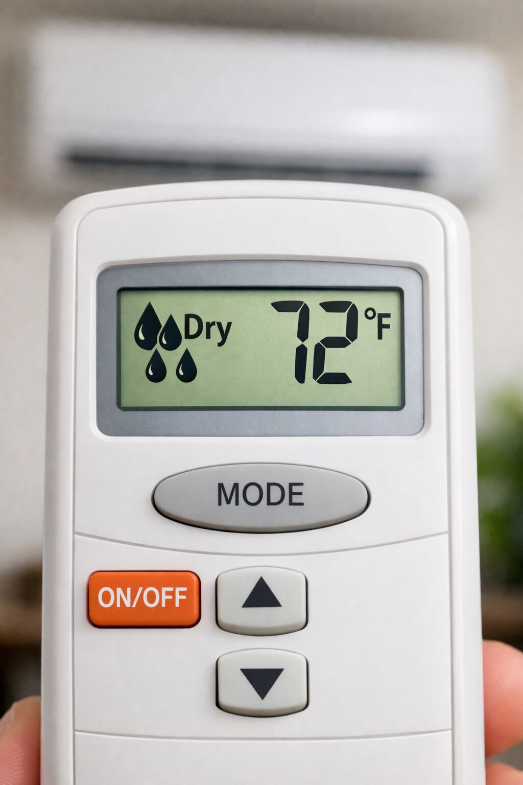 A digital thermostat displaying a temperature of 72°F with a 'Dry' condition indicator.