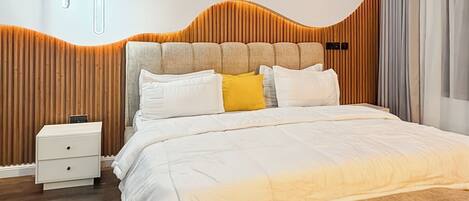 Desk, laptop workspace, blackout curtains, soundproofing