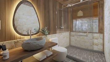 Dobbeltrom – deluxe, fjellutsikt | Bad | Toalettartikler (inkludert), hårføner, håndklær og såpe