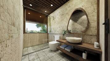 Deluxe-Doppelzimmer, Bergblick | Badezimmer | Kostenlose Toilettenartikel, Haartrockner, Handtücher, Seife