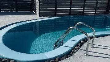 Seasonal outdoor pool, sun loungers