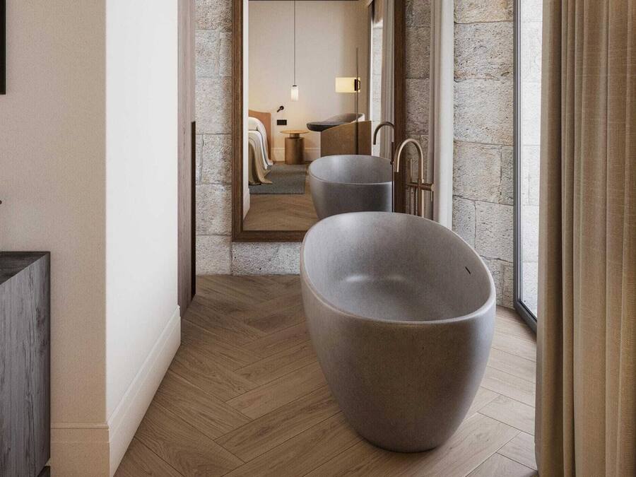 Ducha, secador de pelo, pantuflas, toallas