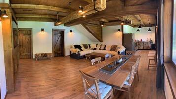 Apartment, 2 Bedrooms, Mountain View | Living area | 170-cm Smart TV with digital channels, heated floors