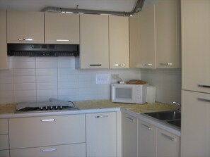 Een koelkast, een magnetron, een kookplaat