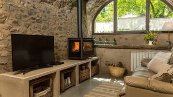 Télévision, cheminée, lecteur de DVD