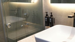 Classic Double Room, Balcony, Mountain View | Bathroom | Shower, hair dryer, slippers, towels - Garrya Romo Hotel (Urla)
