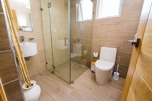Shower, hair dryer, towels, soap - Cozy 1-bedroom apartment in nice Santo Domingo with AC (Santo Domingo)
