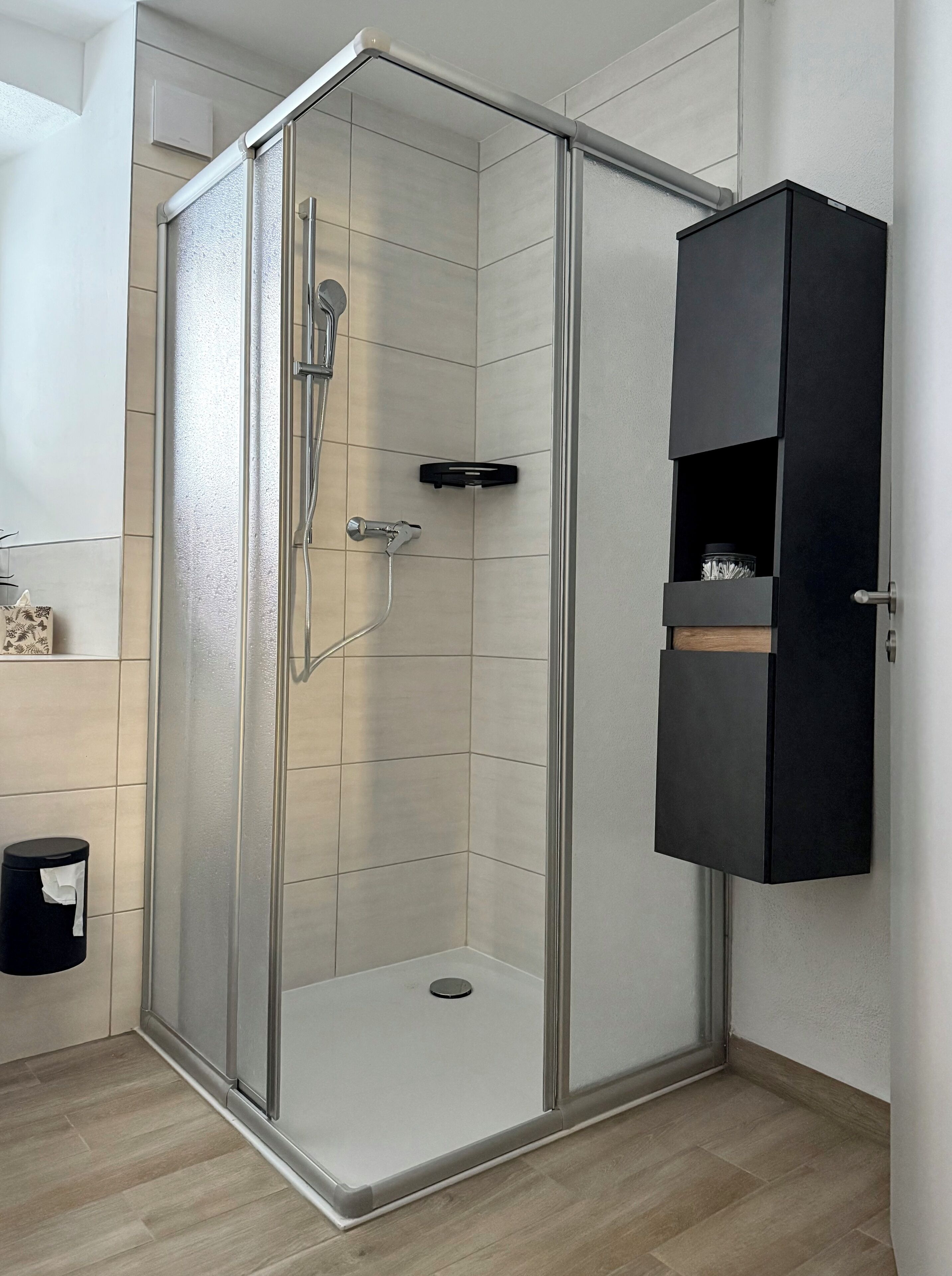 Ducha, secador de pelo, toallas y jabón