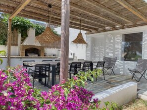 Outdoor dining - Large villa with private pool in the olive groove (Paros Island)