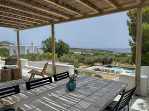 Outdoor dining - Large villa with private pool in the olive groove (Paros Island)
