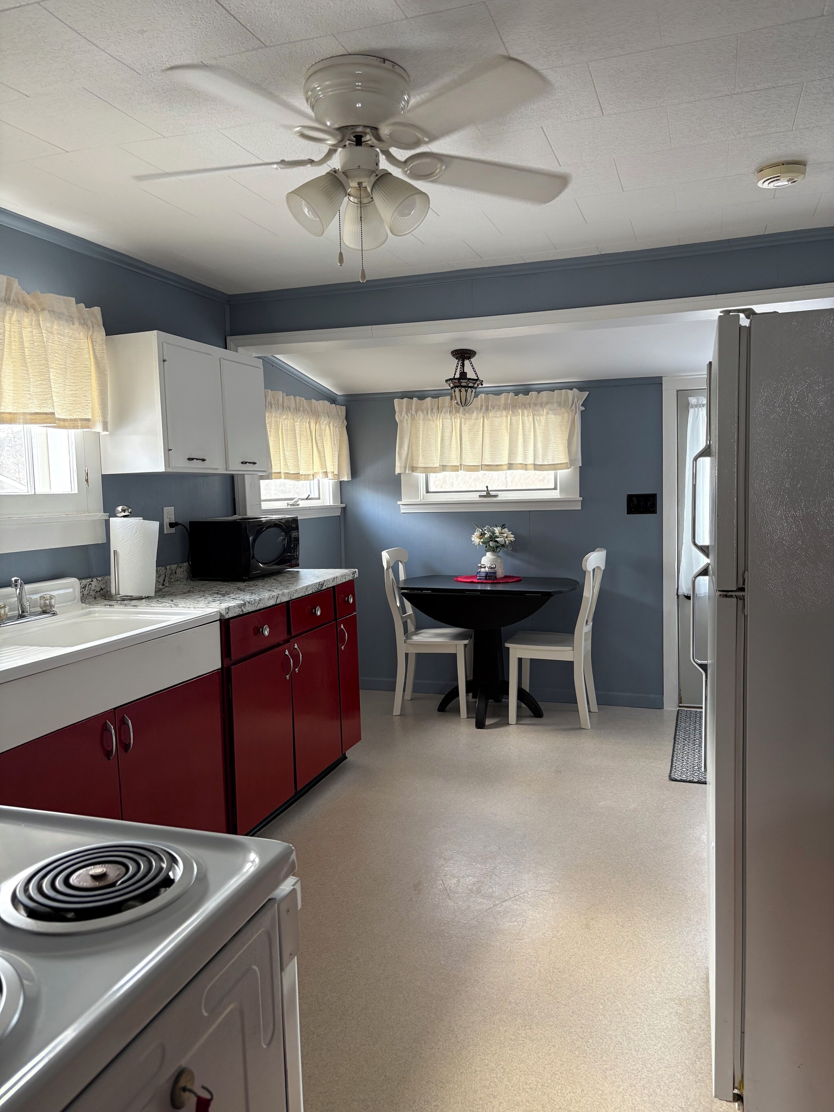 Frigorífico, microondas, horno y placa de cocina