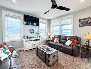 House, Ocean View, Beachfront | Living area | 55-inch Smart TV with digital channels - Pet Friendly Beach House - Seminole Wind (Port St. Joe)