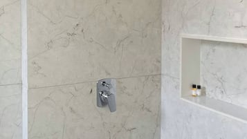 Douche, serviettes fournies, savon, papier toilette