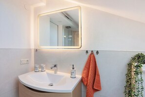 Shower, free toiletries, hair dryer, towels