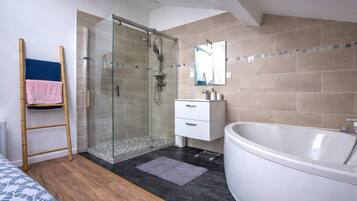 Hair dryer, towels, toilet paper