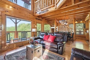 Living area - NEW! LUXE, Clean & Stocked Cabin w/Hot Tub & Stunning Men Views in Wears Valley. (Sevierville)
