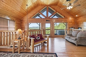 Living area - NEW! LUXE, Clean & Stocked Cabin w/Hot Tub & Stunning Men Views in Wears Valley. (Sevierville)