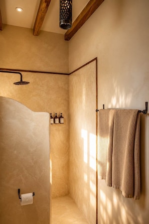Shower, towels, shampoo