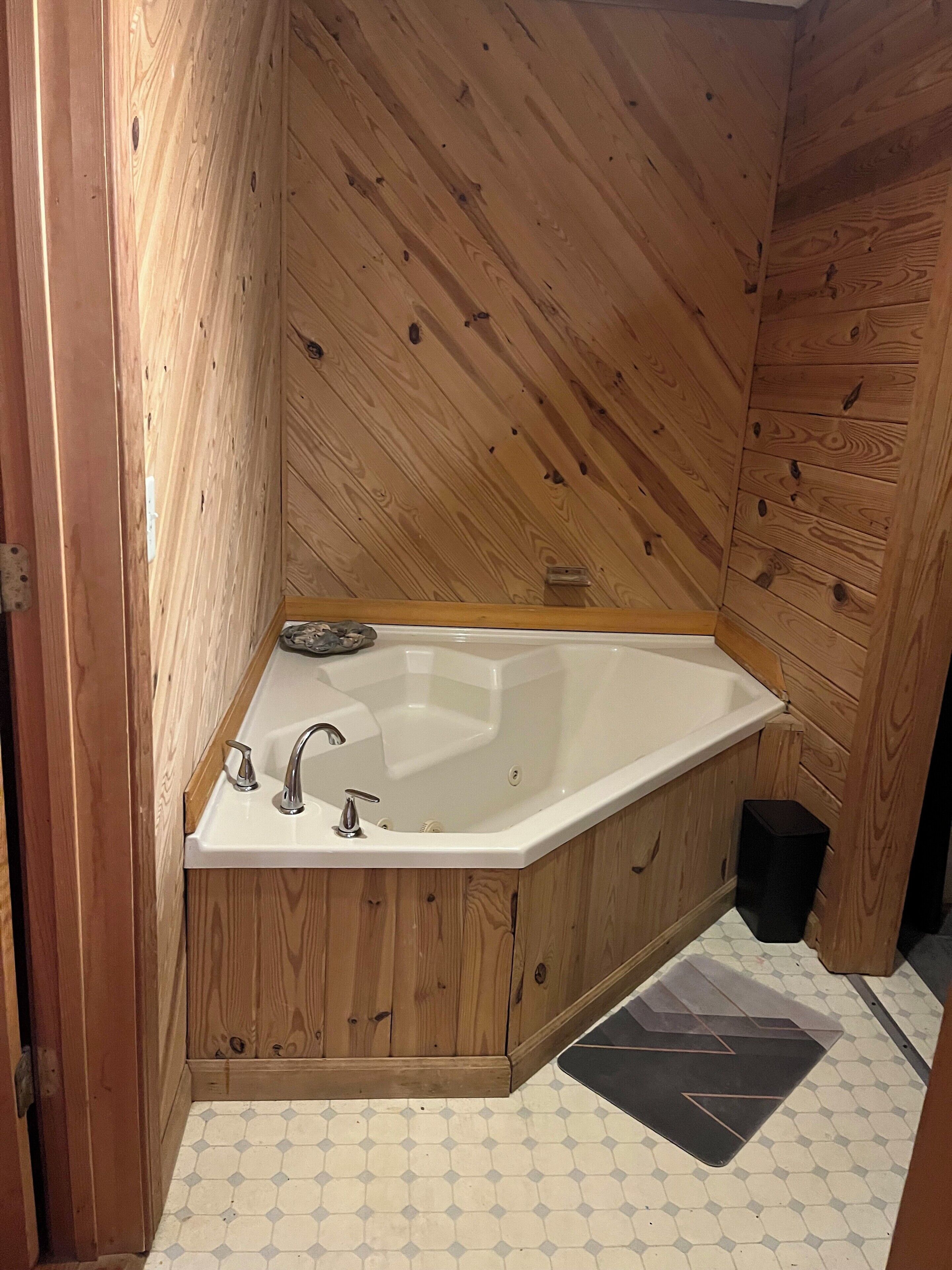 Shower, jetted bath, hair dryer, soap