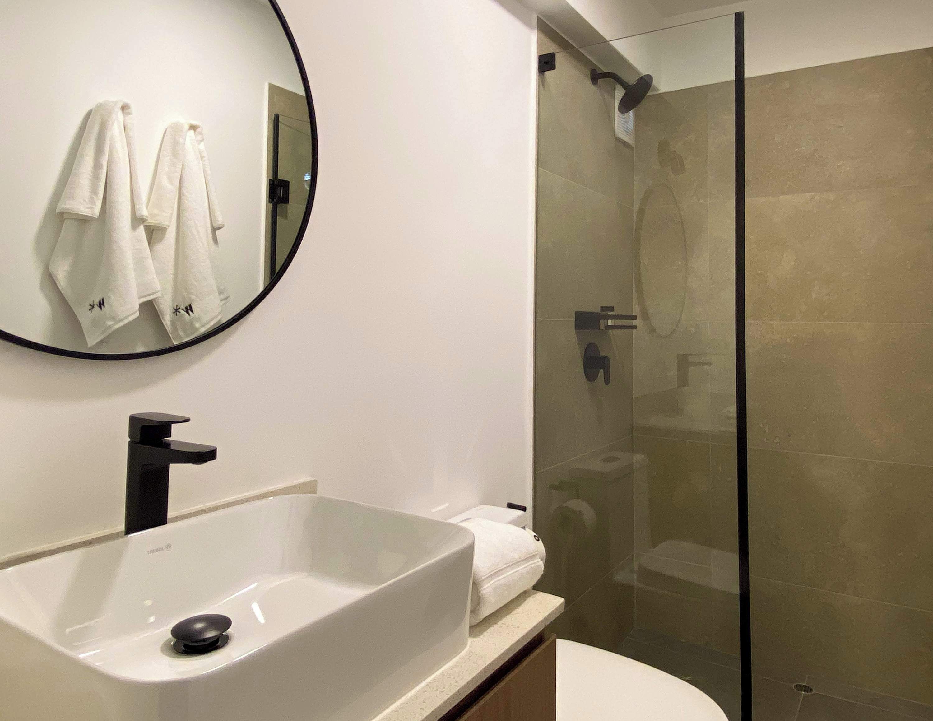 Ducha, secador de pelo y toallas