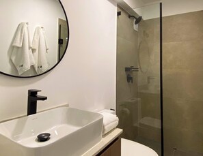 Ducha, secador de pelo y toallas