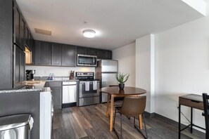 Fridge, dining tables