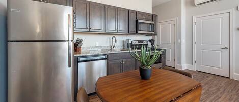 Fridge, dining tables