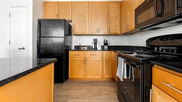 Fridge, dining tables