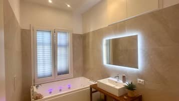 Shower, jetted bath, hair dryer, bidet