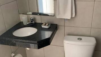 Shower, free toiletries, towels, soap