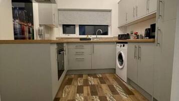Fridge, microwave, oven, electric kettle
