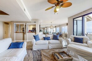 Condo, Multiple Beds, Pool Access, Ocean View (1871 Turtle Dunes) | Living area - Bright & Airy Oceanfront Condo With Pool, Huge Balcony, Washer/dryer & AC (Fernandina Beach)