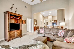 Condo, Multiple Beds, Pool Access, Ocean View (Cinnamon Beach Resort 262) | Living area - Dog-friendly Condo on the Golf Course With Ocean View, Pools, gym & Beach Access (Palm Coast)