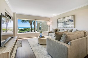Condo, 1 King Bed with Sofa bed, Pool Access, Ocean View (B120 Amelia Surf and Racquet) | Living area - Completely Renovated Oceanfront Condo W/washer/dryer & Shared Pool/tennis (Fernandina Beach)