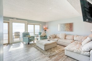 Condo, Multiple Beds, Balcony, Beach View (Tranquil Vista) | Living area - Beachfront Getaway With Ocean Views, Washer/dryer & AC - Snowbirds Welcome (St. Augustine)