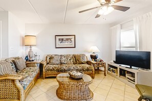 Condo, Multiple Beds, Pool Access, Ocean View (204 Sailmaker) | Living area - Bright & Sunny Oceanfront Getaway With Central AC & Pool (Fernandina Beach)