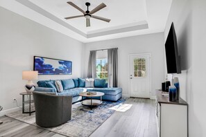 House, Multiple Beds, Pool Access, Pool View (SeaBreeze Villa A) | Living area - All-new Duplex With Screened Pool, Furnished Lanai, Grill, AC, & Washer/dryer (Palm Coast)