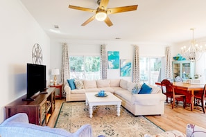 House, Multiple Beds, Patio, Garden View (The Sandbox) | Living area - Charming Home Steps From the Beach With Enclosed Yard and Grill - Dog-friendly (St. Augustine)