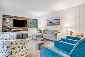 Condo, Multiple Beds, Pool Access, Pool View (2022 Beach Wood) | Living area - Beachwood Residence Nestled in a Canopy of Oak Trees (Fernandina Beach)