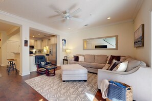 Townhome, Multiple Beds, Patio, Garden View (Mariner's Landing 602) | Living area - Cozy Island Townhouse W/screened Porch, Shared Pool, & Serene Pond Views (St. Simons Island)