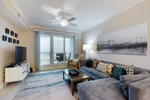 Condo, Multiple Beds, Pool Access, Beach View (88 Ocean Place) | Living area - Elegant, Oceanfront Condo With Balcony, Washer/dryer & On-site Pool (Fernandina Beach)