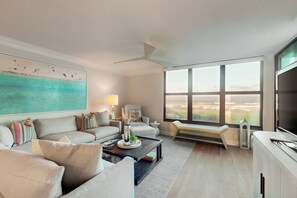 Condo, Multiple Beds, Patio, Beach View (The Golden Sand Dollar) | Living area - First Floor Oceanfront Condo With Beach Access and Tennis Courts (St. Augustine)