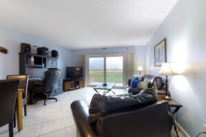 Townhome, Multiple Beds, Patio, Beach View (Sea Watch Villa 1790) | Living area - Fabulous Oceanfront Find in Flagler Beach W/shared Pool, Wifi, Central AC, W/D (Flagler Beach)