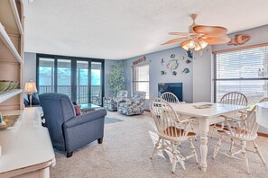 Condo, Multiple Beds, Pool Access, Ocean View (Sand Dollar II 408) | Living area - Fantastic Home With Views of Sunrises, Sunsets, & Dolphins + Wifi & Shared Pool (St. Augustine)