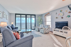 Condo, Multiple Beds, Pool Access, Ocean View (Sand Dollar II 408) | Living area - Fantastic Home With Views of Sunrises, Sunsets, & Dolphins + Wifi & Shared Pool (St. Augustine)