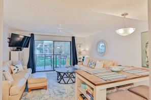 Condo, Multiple Beds, Pool Access, Pool View (Ocean Villas 53) | Living area - Modern Oceanfront Condo With two Pools & Private Washer/dryer (St. Augustine)