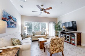 Condo, Multiple Beds, Balcony, Pool View (2533-34 Tennis Villas) | Living area - Home Near Beach With Free Wifi, Shared Pool, Central AC, Private W/D (Fernandina Beach)