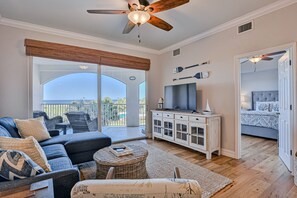 Condo, Multiple Beds, Pool Access, Beach View (Gallagher's Beach Vibe) | Living area - Ocean View Condo With Pool Access, Wifi, & Central AC - Snowbirds OK (Palm Coast)